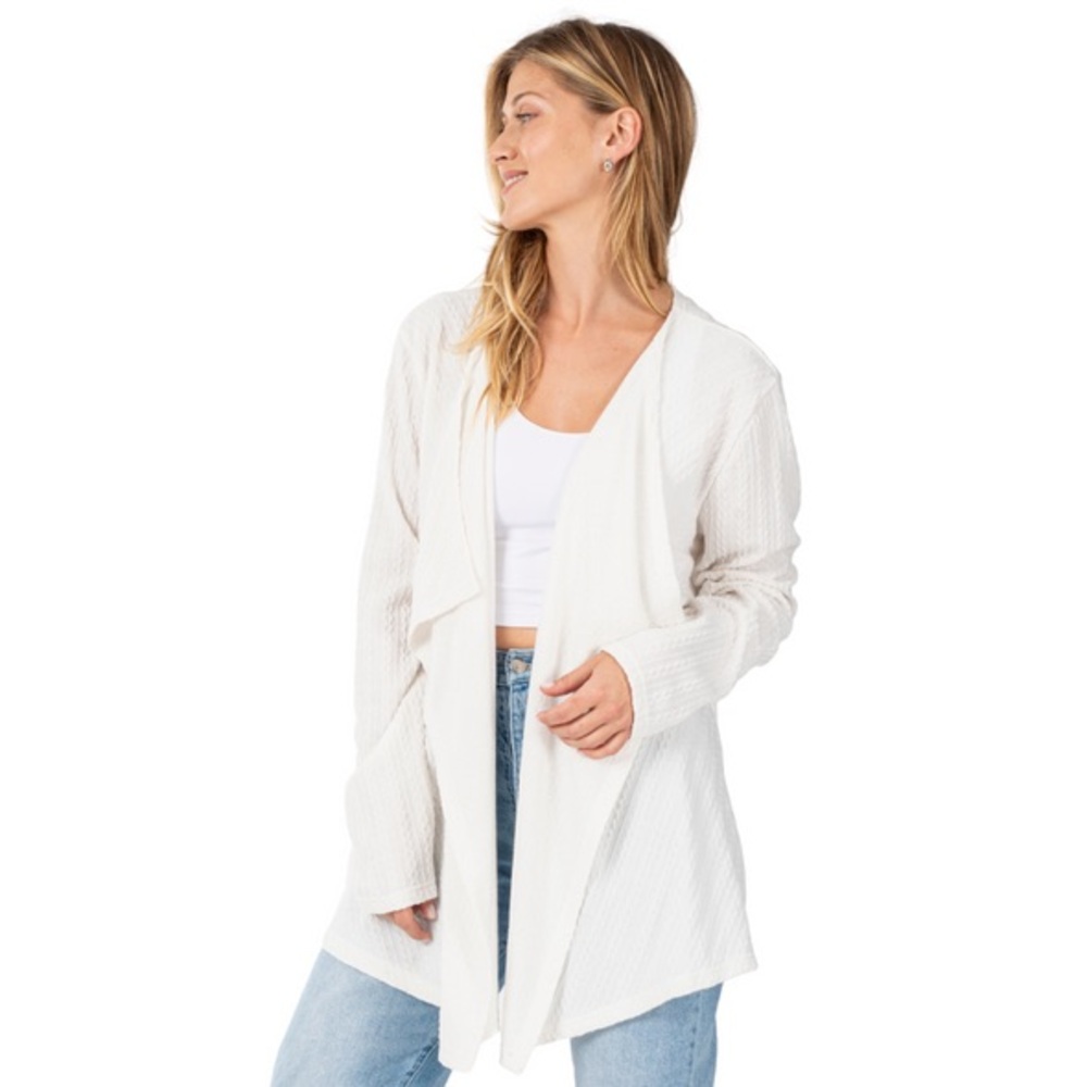 Le Moda Cable Knit Handkerchief Open Front Cardigan White Size L